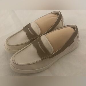 Cole Haan Nantucket  C38573 Penny Loafer Mens Sz 8 M Ivory Canvas Slip On Shoes